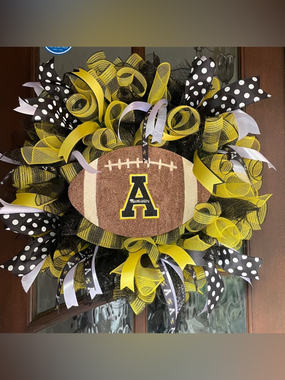 Yellow & Black Football Wreath with APP State logo
